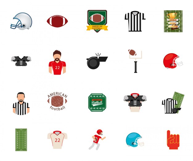 Conjunto de iconos de fútbol americano aislado