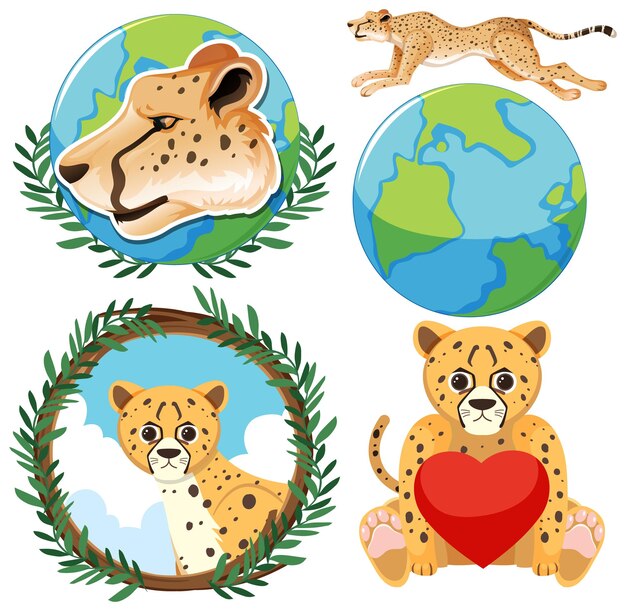 Conjunto de iconos de guepardo para diseño gráfico