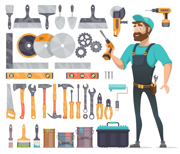 Conjunto de iconos de herramientas de reparación de hogar