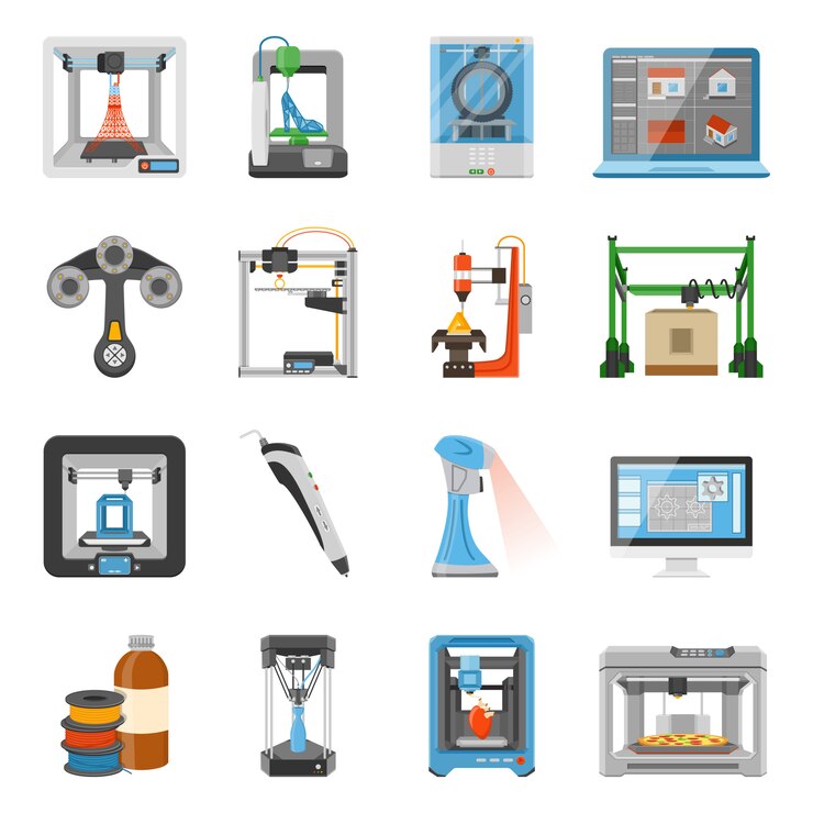 Vector gratuito conjunto de iconos de impresión 3d