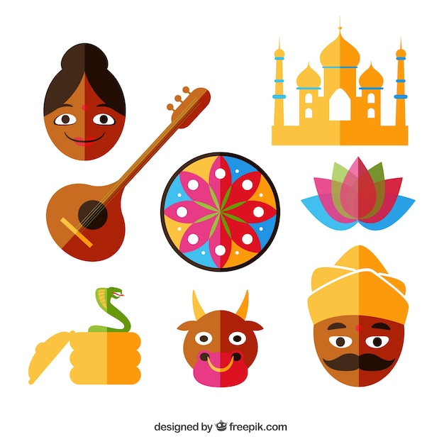 Vector gratuito conjunto de iconos indios