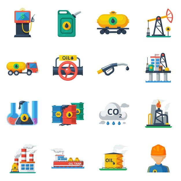 Conjunto de iconos de la industria de petróleo