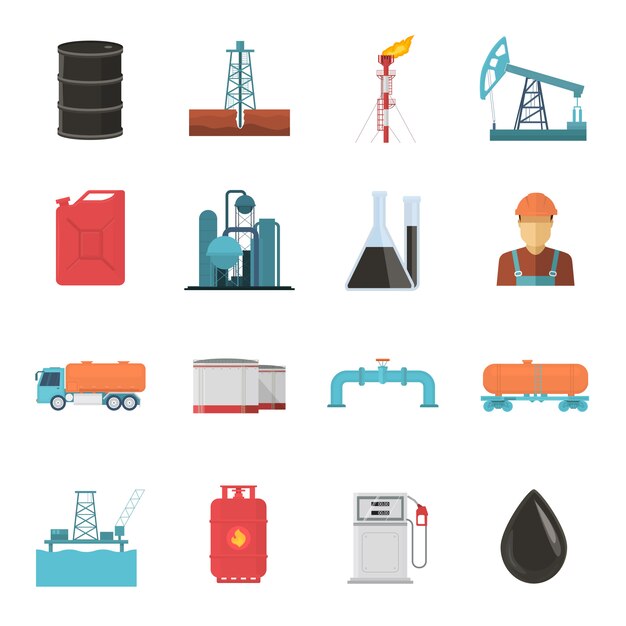 Conjunto de iconos de la industria petrolera