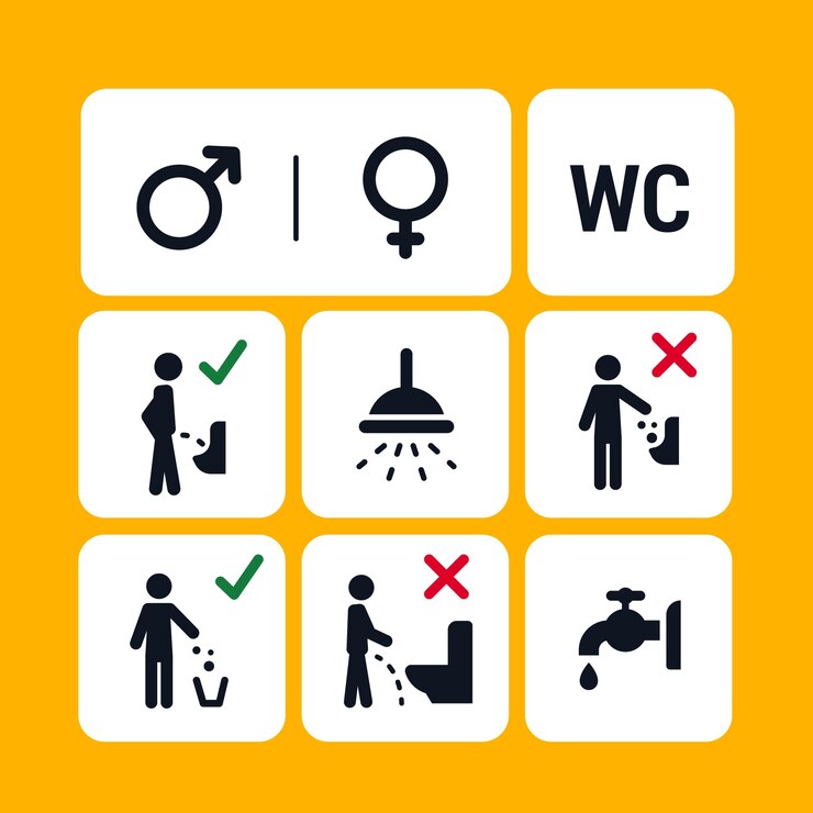 Vector gratuito conjunto de iconos de inodoros de diseño plano