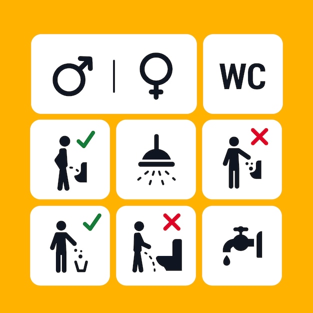 Conjunto de iconos de inodoros de diseño plano