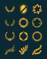 Vector gratuito conjunto de iconos de insignias y coronas doradas