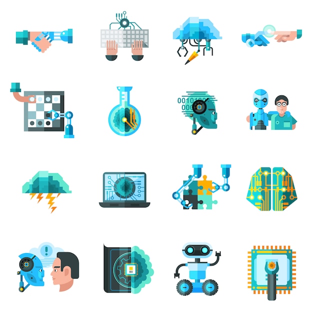 Vector gratuito conjunto de iconos de inteligencia artificial