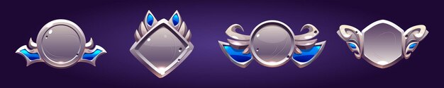 Conjunto de iconos de interfaz de usuario metálicos de insignias plateadas de nivel de juego