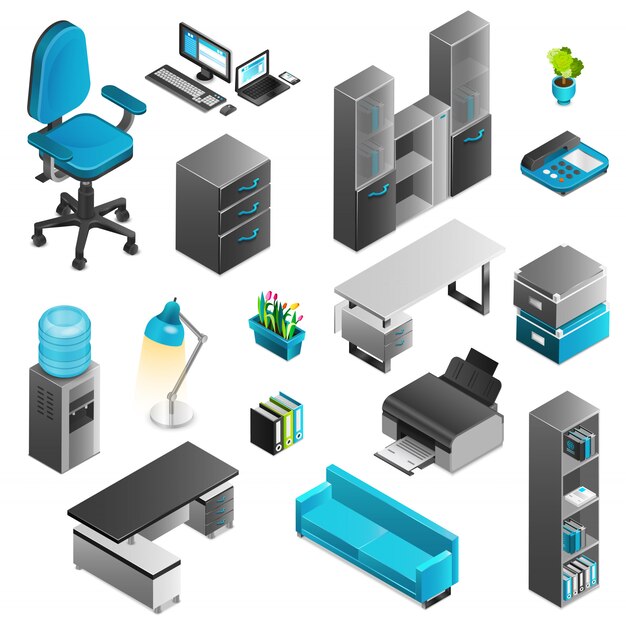 Conjunto de iconos interiores de oficina