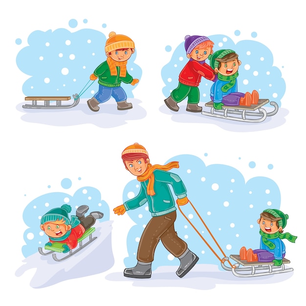 Vector gratuito conjunto de iconos de invierno con los niños pequeños