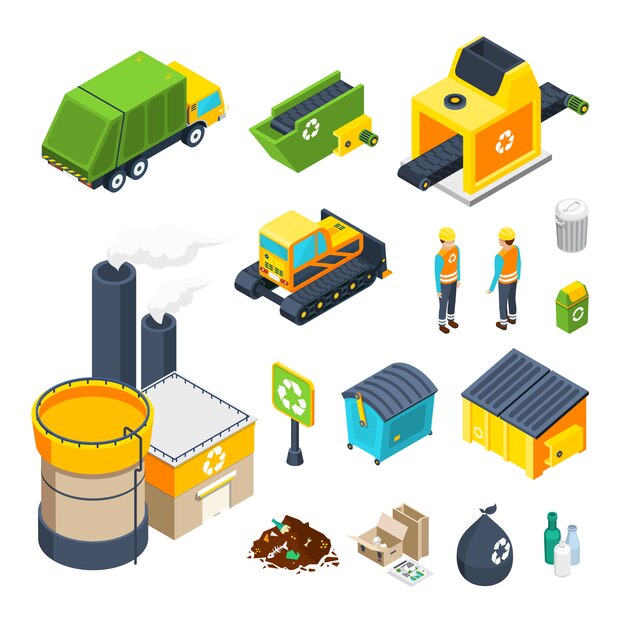 Conjunto de iconos isométricos de basura