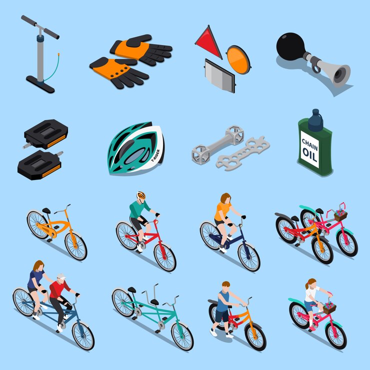 Vector gratuito conjunto de iconos isométricos de bicicleta