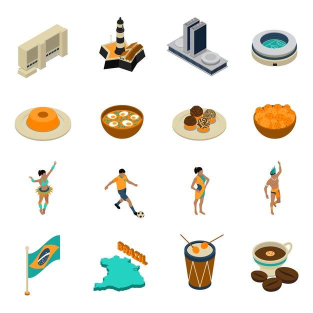 Conjunto de iconos isométricos de Brasil