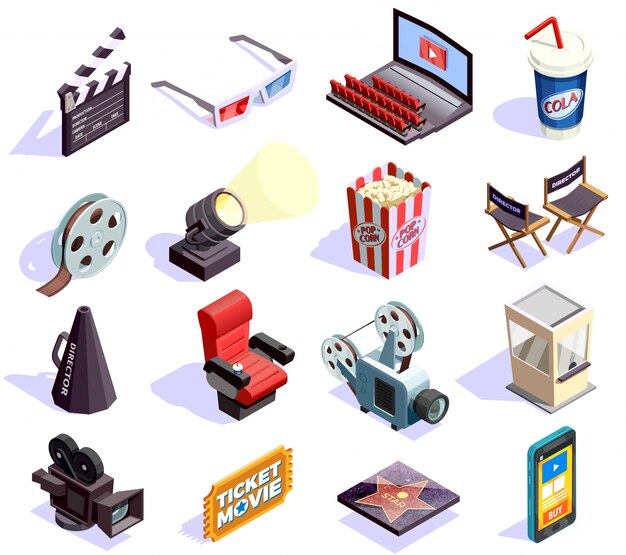 Conjunto de iconos isométricos de cine