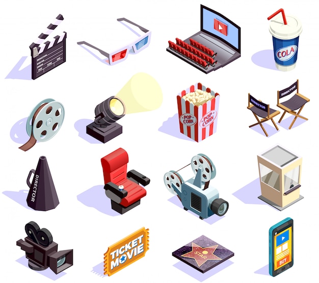 Conjunto de iconos isométricos de cine