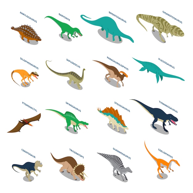 Vector gratuito conjunto de iconos isométricos dinosaurios