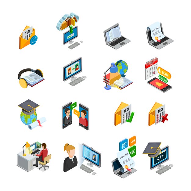 Conjunto de iconos isométricos de e-learning