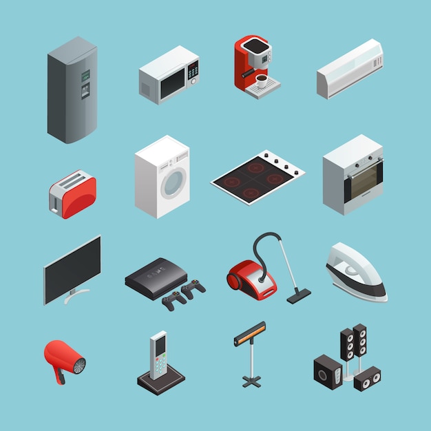 Conjunto de iconos isométricos de electrodomésticos
