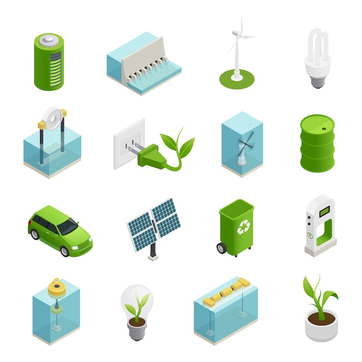 Vector gratuito conjunto de iconos isométricos de energía ecología
