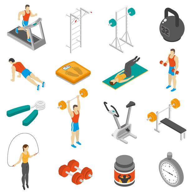 Conjunto de iconos isométricos de fitness