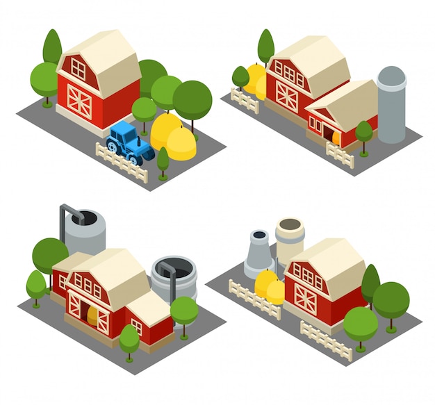 Vector gratuito conjunto de iconos isométricos de granja