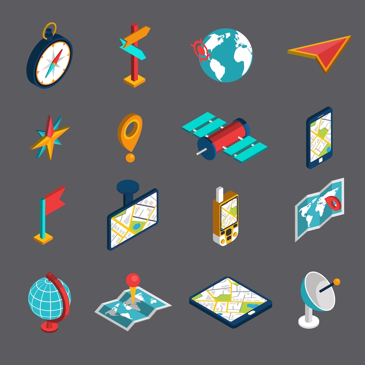 Vector gratuito conjunto de iconos isométricos de navegación