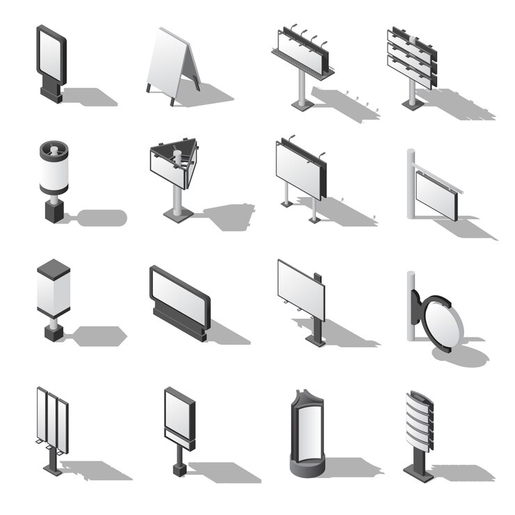 Vector gratuito conjunto de iconos isométricos de publicidad callejera