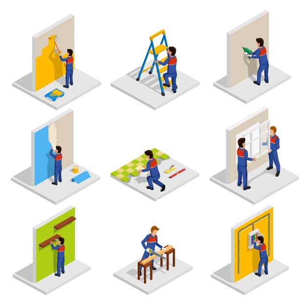 Conjunto de iconos isométricos de renovación