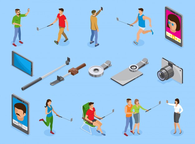 Conjunto de iconos isométricos Selfie