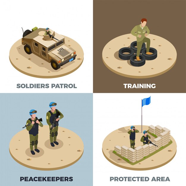 Conjunto de iconos isométricos de servicio militar 4