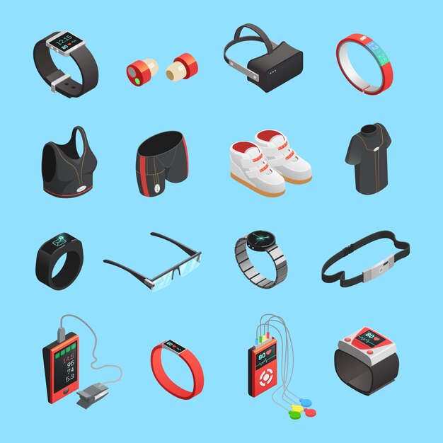 Conjunto de iconos isométricos tecnología usable