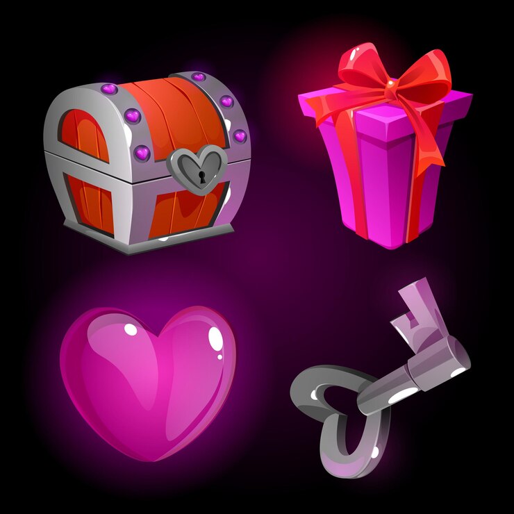 Vector gratuito conjunto de iconos de juegos de dibujos animados con elementos de amor