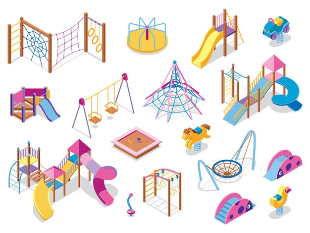 Conjunto de iconos de juegos isométricos con imágenes de equipos de juego coloridos con sombras en la ilustración de vector de fondo en blanco