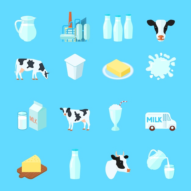 Vector gratuito conjunto de iconos de leche con queso de mantequilla de vaca