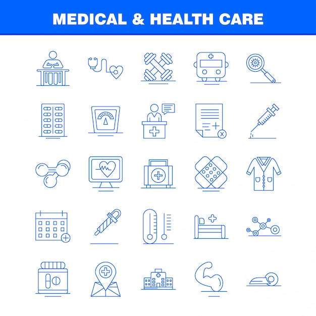 Conjunto de iconos de línea médica y sanitaria