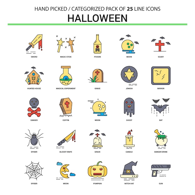 Conjunto de iconos de línea plana de Halloween