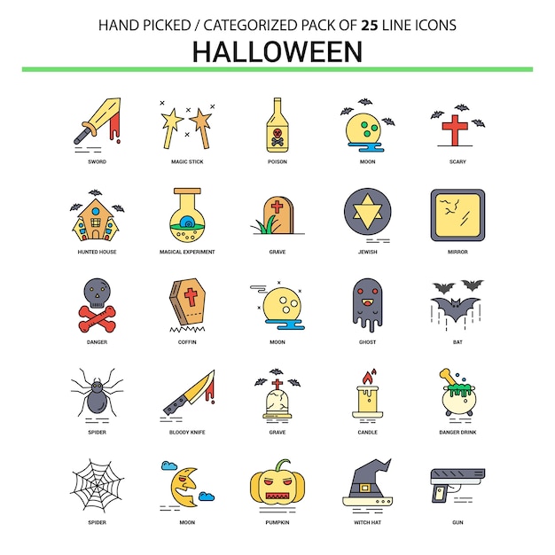 Conjunto de iconos de línea plana de halloween