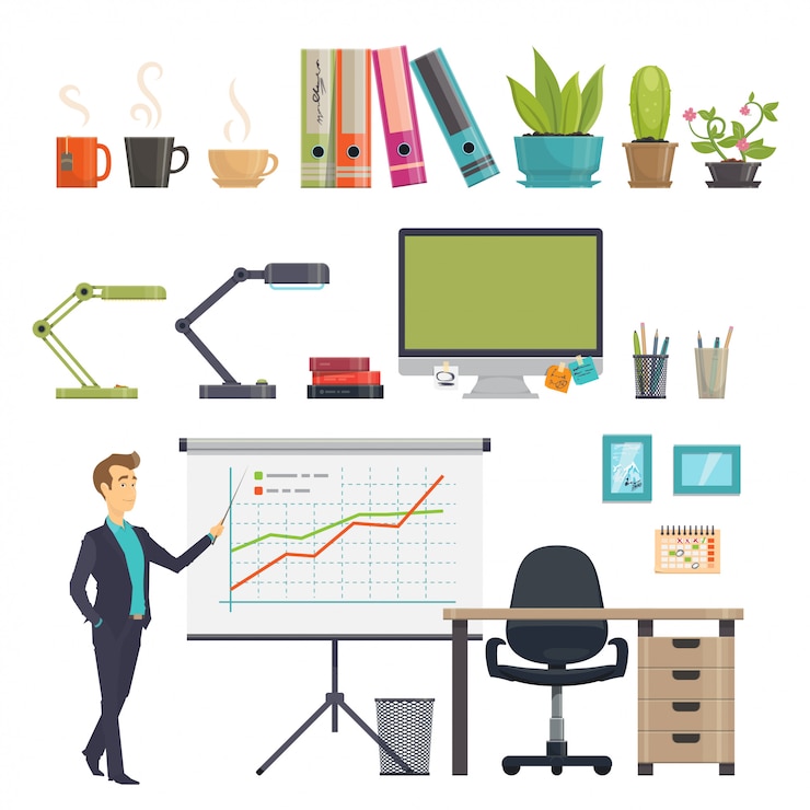 Vector gratuito conjunto de iconos de lugar de trabajo de negocios coloridos