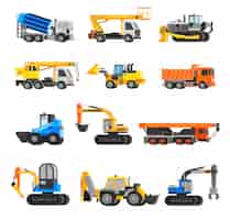 Vector gratuito conjunto de iconos de máquinas de construcción