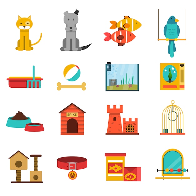 Vector gratuito conjunto de iconos de mascotas