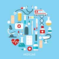 Vector gratuito conjunto de iconos de medicina plana redonda