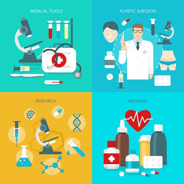 Conjunto de iconos de medicina plana