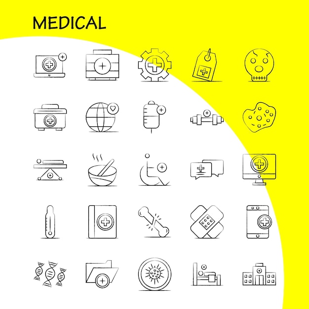 Vector gratuito conjunto de iconos médicos dibujados a mano para infografías