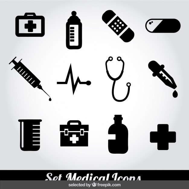 Vector gratuito conjunto de iconos médicos monocromáticos