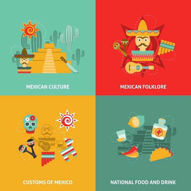 Vector gratuito conjunto de iconos mexicanos