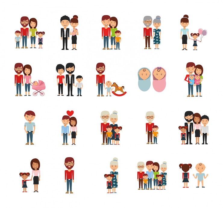 Vector gratuito conjunto de iconos de miembros de la familia