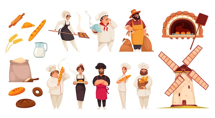 Vector gratuito conjunto de iconos de molinero panadero