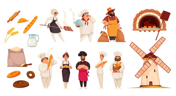 Vector gratuito conjunto de iconos de molinero panadero