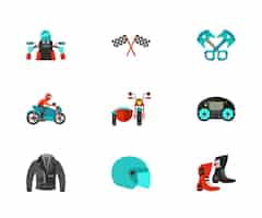 Vector gratuito conjunto de iconos de motociclismo