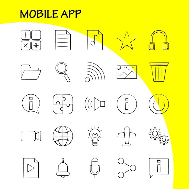 Conjunto de iconos multimedia dibujados a mano para infografías Kit UXUI móvil y diseño de impresión Incluye rollo de película Rollo de cámara Descarga de rollo Descargar Internet Eps 10 Vector